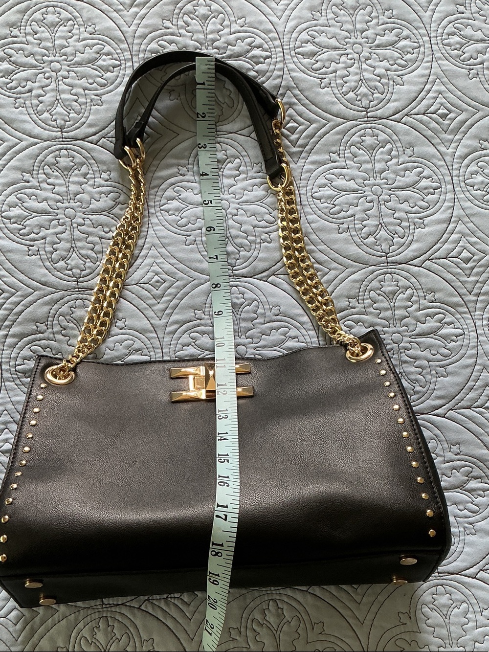 INC International Concepts Black Shoulder Bag with Gold Chain